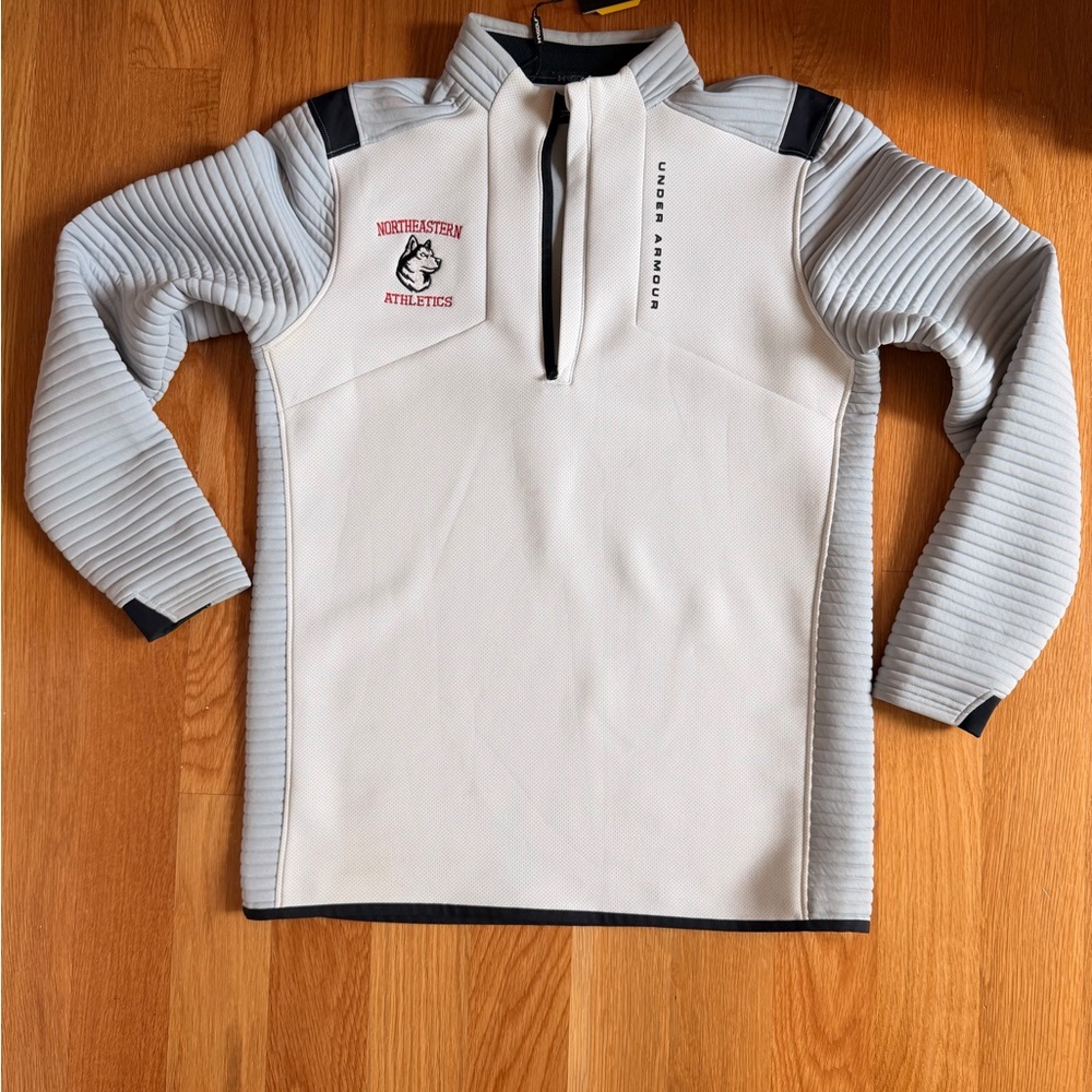 adidas Men's White and Light Gray Quarter-Zip Pullover Sweater
